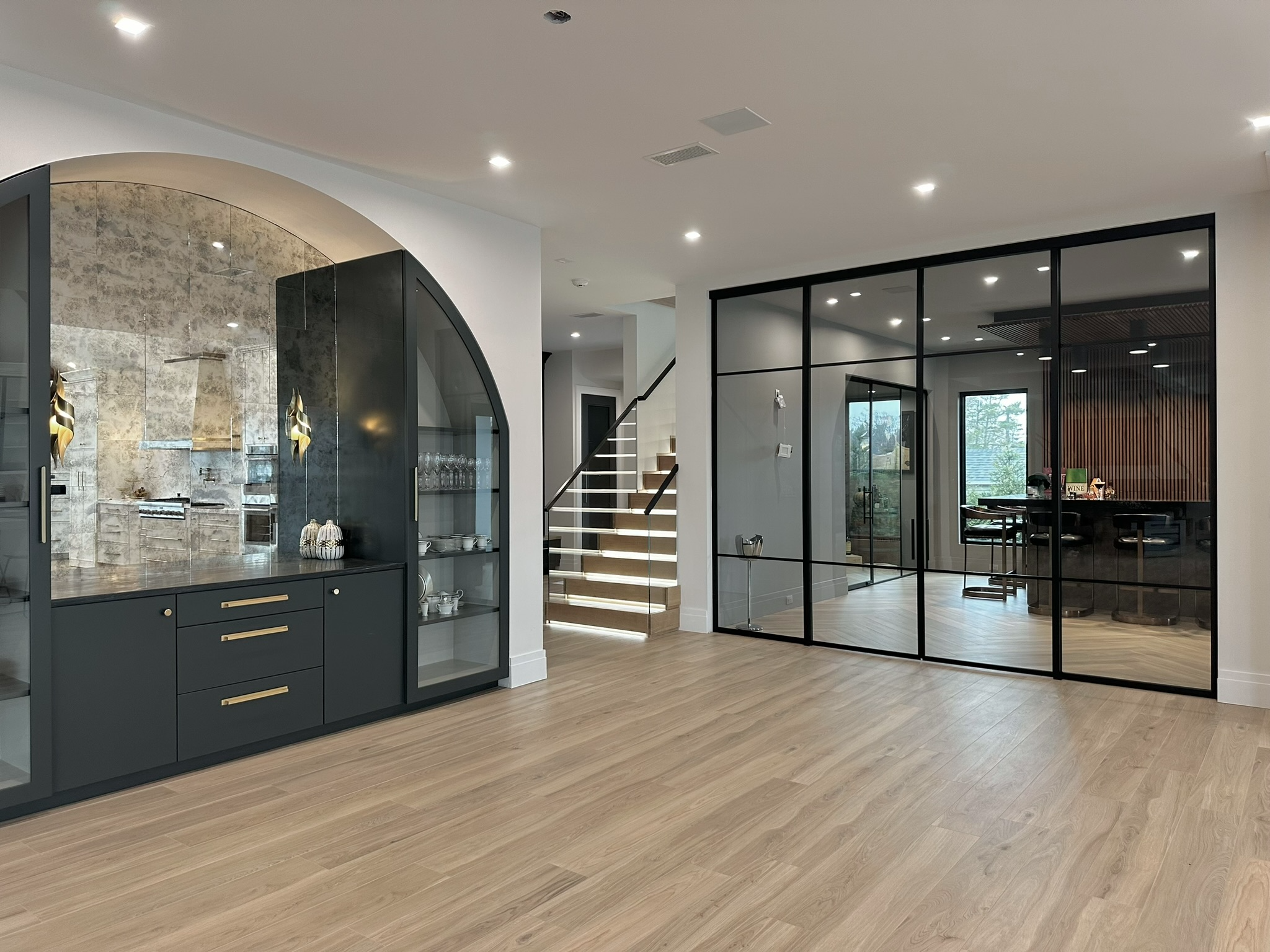 Center grid double sliding glass partition, East Islip NY by WiseGlass NY